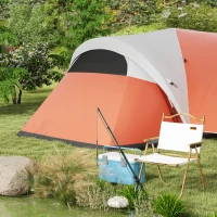 Outsunny Cort de Camping cu Verandă, Impermeabil, pentru 5-6 Persoane, Cort cu Geantă de Transport, 550x300x198 cm, Portocaliu(m-9)