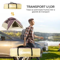 Outsunny Cort Camping 2 Locuri cu 2 Ferestre și Cârlig Interior, Cort Camping din Poliester și Fibră de Sticlă, 225x190x130 cm, Kaki(m-7)