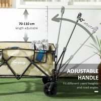 Outsunny Cărucior de Grădină Pliabil cu Mâner Telescopic, Cărucior de Exterior din Oțel, 105x52x70-110 cm, Kaki(m-5)