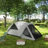 Outsunny Cort de Camping pentru 4 Persoane, Impermeabil, cu Zonă de Noapte și Zonă de Zi, din Poliester, 430x300x190 cm, Gri(m-2)