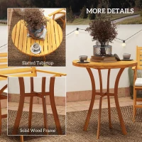 Outsunny Set Grădină din Lemn de Pin din 3 Piese, Set Exterior cu Masă Rotundă și 2 Scaune cu Perne, Ø68x78 cm, Maro(m-6)