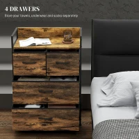 HOMCOM Rustic Chest of Four Fabric Drawers - Rustic Brown(m-4)