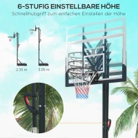 SPORTNOW Mobiele Basketbalstandaard, In Hoogte Verstelbaar, Onbreekbare Achterwand, 2,35-3,05 m Korfhoogte, Zwart(m-5)