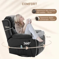 HOMCOM Poltrona Relax Massaggiante con Reclinazione e Poggiapiedi, 97x92X104cm Nero(m-7)