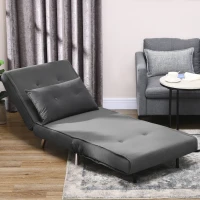 HOMCOM Fotel z funkcją spania, Składany fotel sypialny, Pikowanie, Wygląd lnu, 77 cm x 88 cm x 83 cm, Ciemnoszary(m-7)