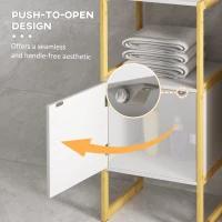 HOMCOM Dulap de Podea pentru Baie, Dulap de Depozitare pentru Baie cu Cadru din Bambus, Raft Deschis și Ușă, 33x33x80 cm, Alb(m-5)