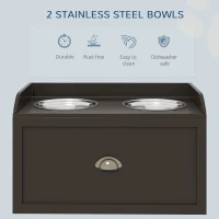PawHut Stainless Steel Raised Dog Bowls, with 21L Storage Drawer for Large Dogs - Brown(m-6)