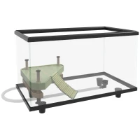 PawHut 28L Glass Turtle Tank Aquarium with Basking Platform, Easy Drainage, Strip Patch Thermometer(m-11)