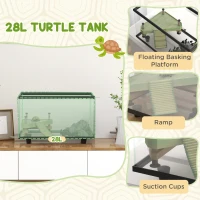 PawHut 28L Glass Turtle Tank Aquarium with Basking Platform, Easy Drainage, Strip Patch Thermometer(m-4)