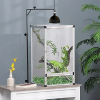 PawHut 86-129Hcm Adjustable Height and Length Reptile Lamp Stand Holder with Hook Hanging, Base - Black(m-10)