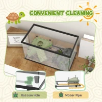 PawHut 28L Glass Turtle Tank Aquarium with Basking Platform, Easy Drainage, Strip Patch Thermometer(m-5)