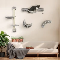 PawHut Four-Piece Cat Wall Furniture, with Hammock, Ladder, Platforms, Steps, for Indoor Use - Grey(m-2)