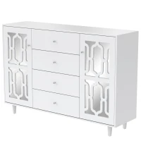 Cómoda Espejada Blanca Aparador salon con Manijas de Cristal Diseño Coordinado Vidrio Integrado Fácil Montaje - MDF 147,5x40x102 cm Blanco(m-9)
