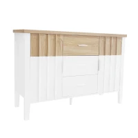 Credenza con Ante e Cassetti, Design Unico con Texture Concava e Convessa, 120 x 40 x 80 cm, Bianco e Colore Legno(m-10)