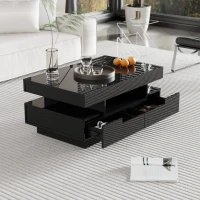 Măsuță de cafea cu bandă LED integrată, 4 sertare frontale și posterioare, 80 x 50 x 36 cm, Negru(m-8)