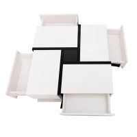 Tavolino da Salotto Quadrato Lucido con 4 Cassetti, Design Unico di Colori e Linee, Spazio Portaoggetti Inferiore, Bianco(m-6)