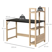 HOMCOM Computer Desk with 3 Tier Storage Shelves on Left or Right, 120cm Writing Table for Home Office, Study, Bedroom, Walnut and Oak(m-3)