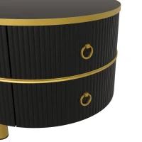 Mesita 2 en 1 en MDF con Superficie Brillante y Tapa de Vidrio Templado Marrón Combinación de Mesa de Centro para Sala de Estar con 2 Cajones Negro(m-5)