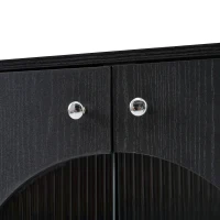 Comodă cu uși din sticlă și ratan, ușă semirotundă, 160x40x80 cm, Negru(m-4)