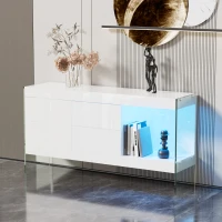 Madia con Gambe in Vetro, Quattro Cassetti e un Ripiano, con Illuminazione a LED, Grigio Caldo e Bianco(m-8)