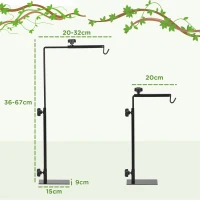 PawHut Adjustable Height and Length Reptile Lamp Stand Holder with Hook Hanging, Base - Black(m-3)