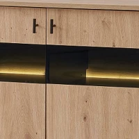 Cómoda y Aparador  Diseño en Madera y Negro con Iluminación Led Vidrio y Amplio Espacio de Almacenamiento140x78x41 cm Natural(m-6)