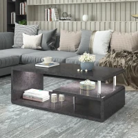 Tavolino Moderno con Finitura in Cemento Grigio, Illuminazione a LED, Tavolino da Salotto e Ufficio, Grigio Cemento(m-10)