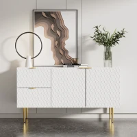 Credenza Moderna con 2 Ante e 2 Cassetti, Maniglie e Piedini Dorati, Bianco(m-1)