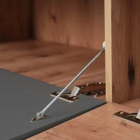 Mobile TV nei colori grigio scuro e legno in stile country naturale, con luci a LED, piano in vetro, scomparti e ante, Naturale(m-5)