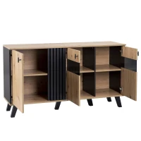 Cómoda y Aparador  Diseño en Madera y Negro con Iluminación Led Vidrio y Amplio Espacio de Almacenamiento140x78x41 cm Natural(m-9)