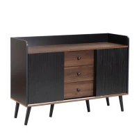 Aparador y Cómoda Moderno con 2 Puertas Correderas y 3 Cajones para Salón Cocina Pasillo 117.5x40x80 cm Negro y Madera(m-10)