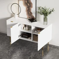 Credenza Moderna con 2 Ante e 2 Cassetti, Maniglie e Piedini Dorati, Bianco(m-7)