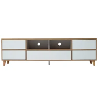 Mueble TV Bajo Estilo Rústico con Compartimentos y Puertas Blanco(m-1)