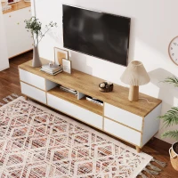 Mueble TV Bajo Estilo Rústico con Compartimentos y Puertas Blanco(m-8)