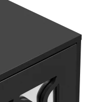 Credenza Moderna con Specchio e Maniglie di Cristallo, 4 Ante e Ripiani Mobili per Soggiorno e Cucina, 160x40x84 cm, Nero(m-6)
