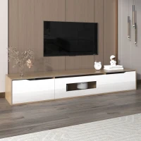 Mueble de TV Moderno en Blanco Brillante y Madera Iluminación Led con Cambio de Color 180x35x30 cm Blanco(m-2)
