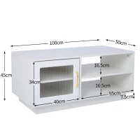 Tavolino da Salotto con Ante in Vetro e Illuminazione LED Controllabile tramite App Mobile, Bianco(m-3)