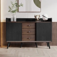 Aparador y Cómoda Moderno con 2 Puertas Correderas y 3 Cajones para Salón Cocina Pasillo 117.5x40x80 cm Negro y Madera(m-1)
