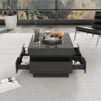 Măsuță de cafea cu bandă LED integrată, 4 sertare frontale și posterioare, 80 x 50 x 36 cm, Negru(m-7)