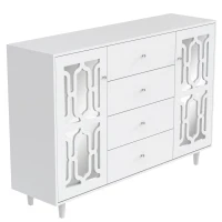Cómoda Espejada Blanca Aparador salon con Manijas de Cristal Diseño Coordinado Vidrio Integrado Fácil Montaje - MDF 147,5x40x102 cm Blanco(m-10)