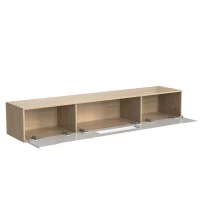 Mueble de TV Moderno en Blanco Brillante y Madera Iluminación Led con Cambio de Color 180x35x30 cm Blanco(m-5)