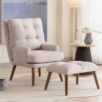 Poltrona com Apoio para os Pés Encosto Ajustável em 5 Níveis e Bolso Lateral 67x60x96,5cm Bege(m-2)