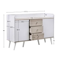 Aparador y Cómoda Moderno con 2 Puertas Correderas y 3 Cajones para Salón Cocina Pasillo 1175x40x80 cm Blanco(m-3)