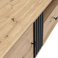 Mobile TV da 170 cm in Legno e Nero, Credenza con Cassetti, Spazio per Riporre, Design Esclusivo, Naturale(m-4)