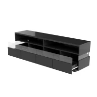 Mueble de TV Moderno con Acabado Brillante Mesa de TV con Iluminación Led Dos Estantes y Cuatro Cajones Negro(m-8)