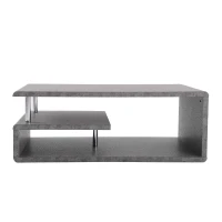 Tavolino Moderno con Finitura in Cemento Grigio, Illuminazione a LED, Tavolino da Salotto e Ufficio, Grigio Cemento(m-7)