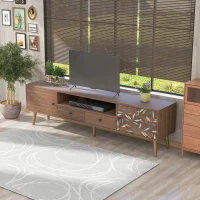 Mobile TV Vintage con 2 ante, 2 cassetti e ripiano portaoggetti in stile Country, color Legno Naturale(m-7)