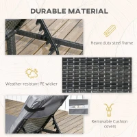 Outsunny Set of Two Reclining Rattan Sun Loungers, with Cushions - Grey(m-7)