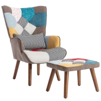 Silla Moderna de Madera de Nogal con Cojín y Reposapiés Multicolor