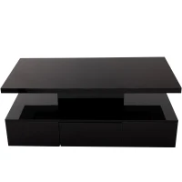 Mesa de Centro con Cajones y Acabado Brillante Mesa de Centro con 2 Estantes y Luz Led Negro(m-10)